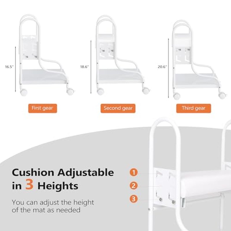 OmySalon Pedicure Cart Foot Bath Trolley, Adjustable Height Salon Trolley with PU Cushion, Portable Nail Esthetician Cart for Manicure & Foot Massage, Beauty Spa Supplies with Locking Wheels (White)