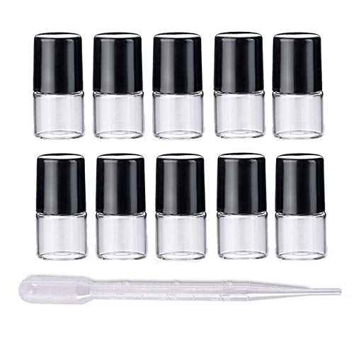 Essential Oils Roller Bottles - 50Pcs 2ml (5/8 Dram) DIY Mini Refillable Travel Glass Roll On Bottles Perfumes Aromatherapy Cosmetic Sample Vials Jar Containers, 1Pc 3ml Dropper (Clear, Black Cap)