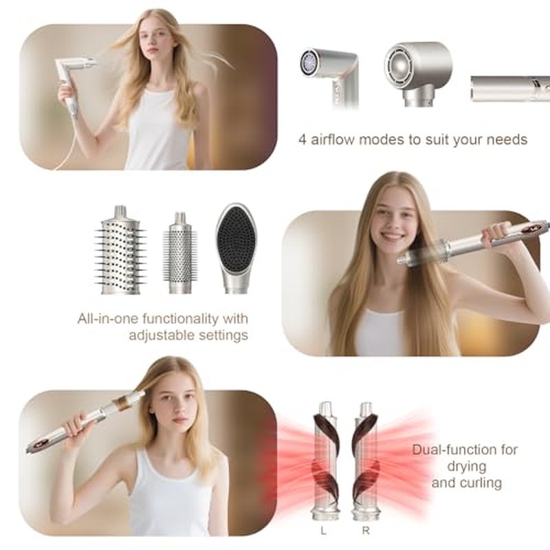 Air Wrap Hair Dryer & 7 in 1 Multi Hot-Air Hair Styler Brushes - 110,000 RPM High-Speed 200 Million Negative Ions, Professional Blow Dryer Brush for Curling Volumizing Straightening Styling