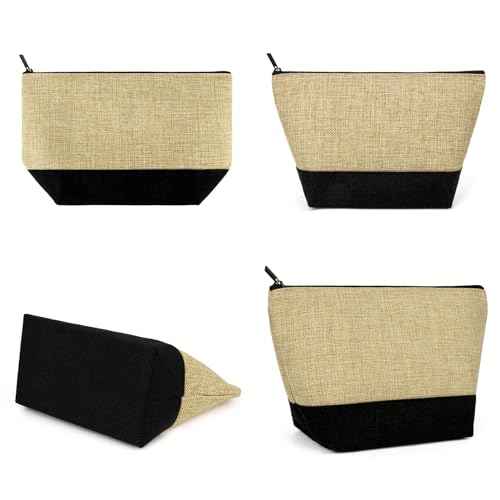 Muka 6 Pack Burlap Makeup Bag, Two Tone Gusseted Cosmetic Case, 9 x 5-1/2 x 3-1/2 Inch