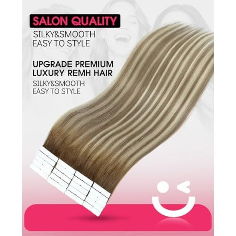 Youngsmile Invisible Tape in Hair Extensions Human Hair Balayage #3/8/22 Walnut Brown to Ash Brown and Golden Blonde 20pcs 40g 18 Inch Injection Tape in Extensions Real Human Hair (#3/8/22,18'')