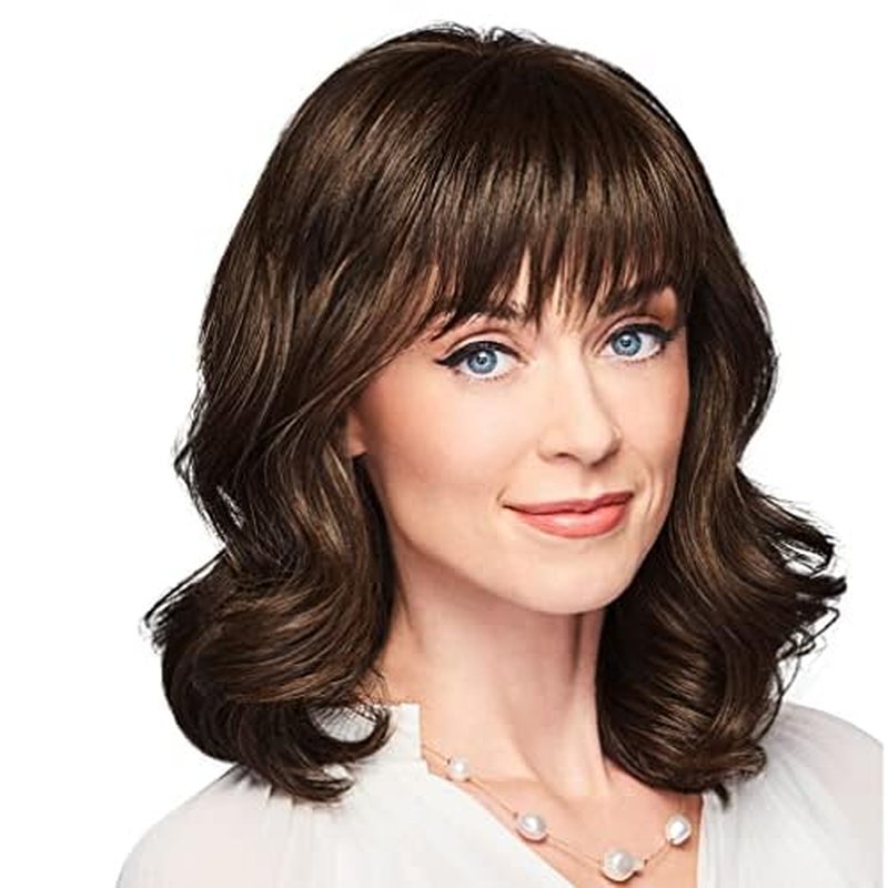 GABOR Ambitious Essential Collection Wig Cap, Mid-Length With Soft Bangs and Beachy Wave by Hairuwear, Light Brown