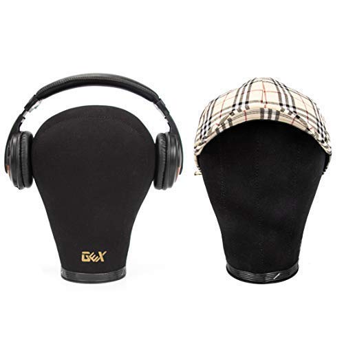 GEX 20"-24" Canvas Cork Wig Block Mannequin Head for Wig Making Drying Styling Display with Table C Clamp Stand Holder (Black 22")