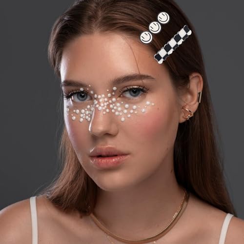 18Pcs Acrylic Checkered Hair Clip,Black and White Checkered No Bend Hair Clips for Women,Wave Geometric Duckbill Pins,Korean Styling Minimalist Hair Barrettes for Women Girls,Gifts for Women Girls