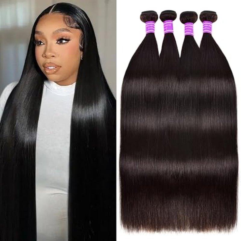 12A Human Hair Bundles Straight 4 Bundles 100% Unprocessed Brazilian Virgin Hair Double Weft Bundles Deals Human Hair Straight Human Hair Extensions Natural Color (4 Bundles, 24242424)
