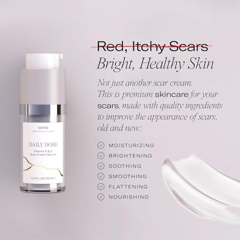 Scar Cream -Daily Vitamin E & C with Silicone, 1 oz -Effective for Old & New Scars on Face & Body, Ideal for Surgical, Burn, C-Section & Acne Scars, Vegan + Cruelty Free, Fragrance Free