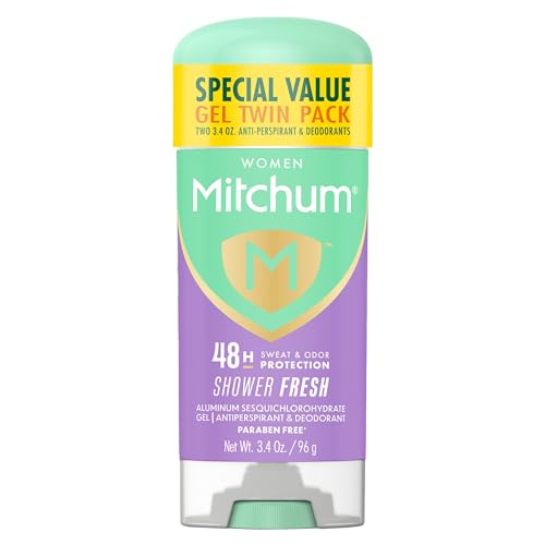 Mitchum Women¡¯s Antiperspirant Deodorant Gel Stick, Shower Fresh Scent, 48HR Sweat & Odor Protection, Triple Odor Defense, Alcohol-Free, 3.4 oz (Pack of 2)