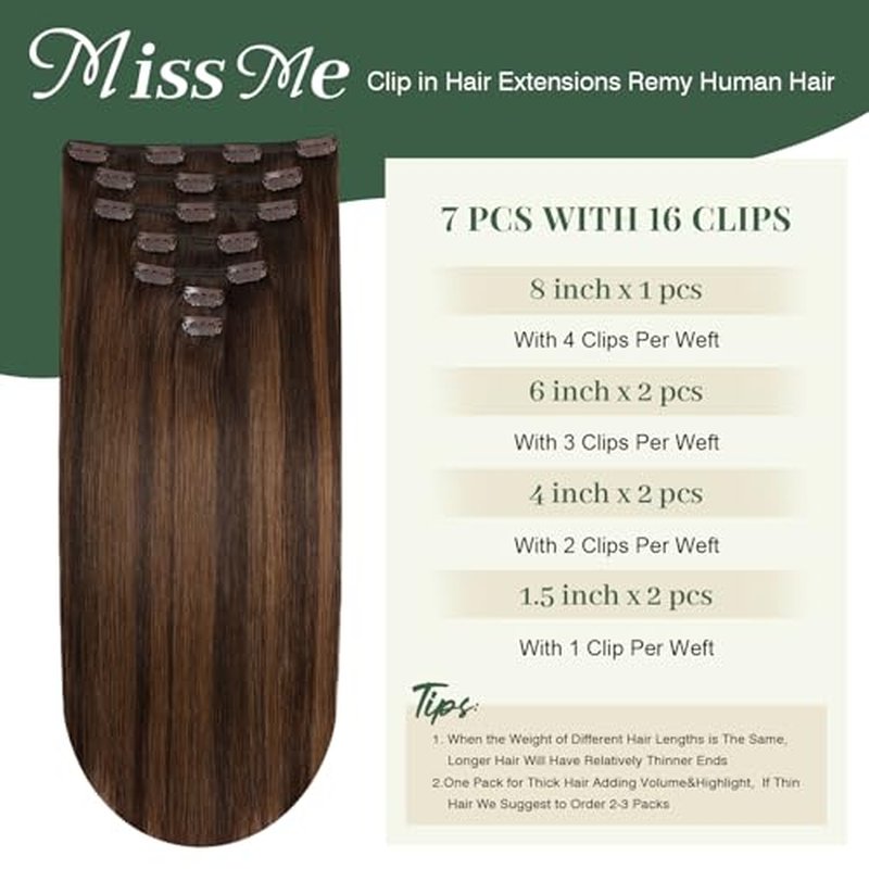 Missme Clip In Hair Extensions Real Human Hair,18in 120g 7pcs Balayage Dark Brown Mixed Chestnut Brown Invisible Straight Seamless Clip Ins Hair Extensions For Women