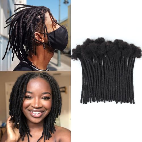 6 inch 50 Strands Loc Extensions Human Hair, 0.4cm Width 100% Human Hair Dreadlock Extensions for Men/Women, Can be Dyed Soft Dreads Extensions,1b