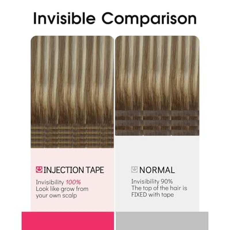 Youngsmile Invisible Tape in Hair Extensions Human Hair Balayage #3/8/22 Walnut Brown to Ash Brown and Golden Blonde 20pcs 40g 18 Inch Injection Tape in Extensions Real Human Hair (#3/8/22,18'')