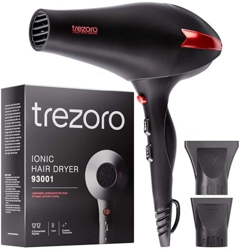 TREZORO Professional Blow Dryer for Women ? Ionic Hair Dryer 2000W for Salon & Personal Use ? Powerful, Fast & Quiet Drying for Curly Hair, Unwanted Frizz ? Design for Travel ? 8.2ft Cord ? Black