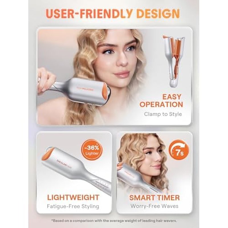 SHEGLAM Hair Beach Babe Hair Waver 2 Barrel Crimper 1 Inch with Smart Timer & Adjustable Temps Dual Voltage, Anti-Scald, Easy to Use