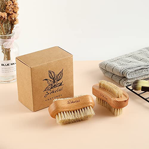 Nail Brush for Cleaning Fingernails, 2 Pieces Wooden Fingernail Toenail Scrub Brushes with Natural Boar and Sisal Bristle, Two-Sided Hand Foot Nail Scrubber Manicure Pedicure Supply Men Women Girls