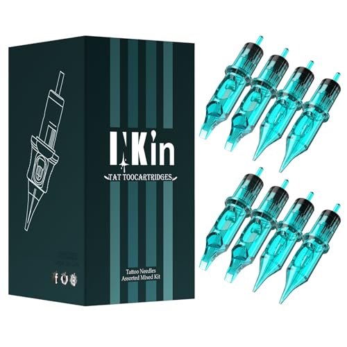 INKin Tattoo Cartridge Needles 50Pcs Assorted Mixed Size Curved/Round Magnum #12 Standard 5RM/7RM/9RM/11RM/13RM Tattoo Needles with Safety Membrane for Tattoo Gun Machine Pen