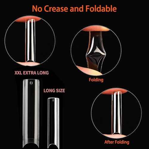 UNA GELLA Soft Gel Nail Tips XXL 432pcs Square Coffin No C Curve Clear Tapered Straight Nail Tips 2 Style For Salon Home DIY