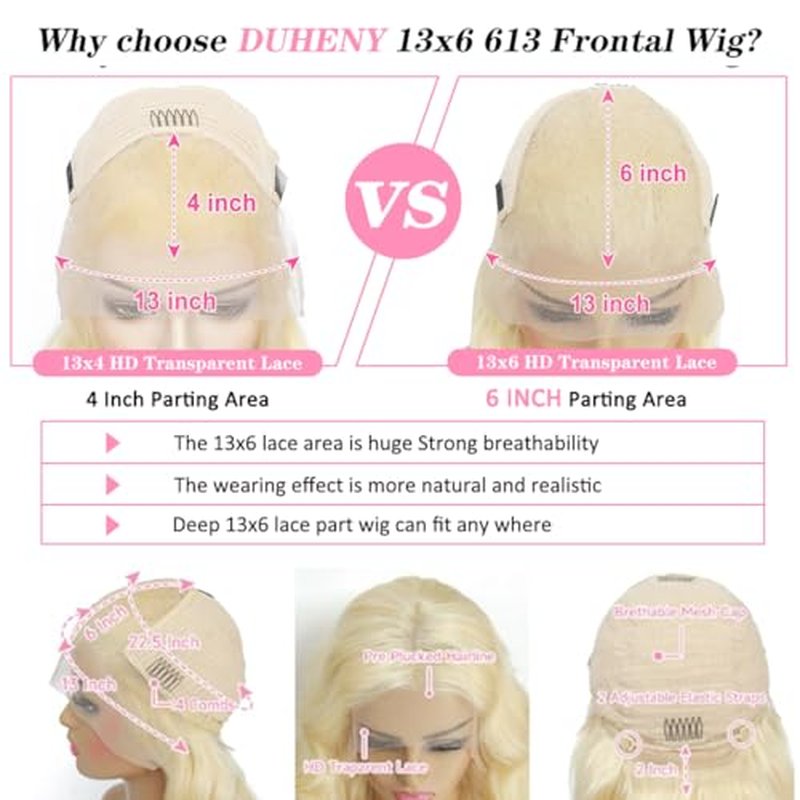613 Lace Front Wig Human Hair 200% Density Blonde wig Human Hair 13x6 Body Wave Blonde Wigs for Women Brazilian Virgin HD Transparent Lace Front Wigs Pre Plucked 26 Inch