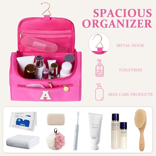 COSHAYSOO Initial Girls Hanging Toiletry Bag Tween Preteen Teenager Christmas Birthday Gifts Basket Stuffers for Teen Girl 10-12 12-14 16-18 Travel Trip Favors College Dorm Essentials Pink Letter A