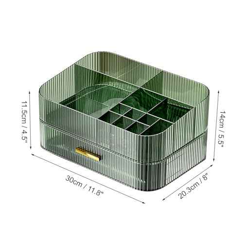 Makeup Organizer with Stackable Drawer, Large Capacity Vanity Organizer for Dresser Bathroom Countertop, Cosmetics Organizer and Display Case for Skincare, Perfume, Makeup Brushes, Lipsticks, Green