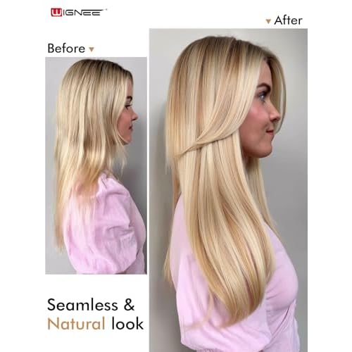 WIGNEE Double layer PU OVO Strawberry Highlight Blonde Weft Hair Extensions Human Hair with Beads 100% Real Remy Human Hair Extensions Glueless 12 Inch Weft(18/613)