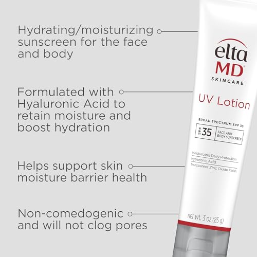 EltaMD UV Lotion Body Sunscreen, SPF 30+ Sunscreen, Body Lotion with SPF Made with Zinc Oxide and Hyaluronic Acid