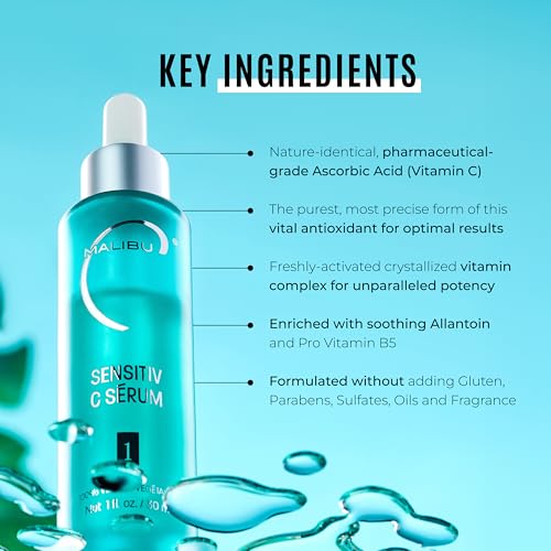 Malibu C Sensitiv C Face Serum - Vitamin C Serum for Combination & Sensitive Skin - Balances, Brightens & Protects with Ascorbic Acid, Allantoin & Pro Vitamin B5 (1 fl oz)