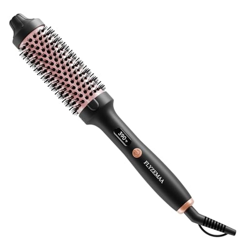 Thermal Brush, FLYZEMAA 1.5 Inch Curling Brush for Long Dry Hair, Heated Round Brush with 3 Temp Settings, 30s Fast Heat for Curling & Volumizing, Anti-Scald Nylon Bristles, Dual Voltage (Black)