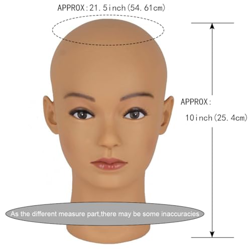 Hairway Female Professional Cosmetology Training Mannequin - Bald Mannequin Head for Wigs Making and Display - With Free T-Pins (Light Brown 21.5 Inch)