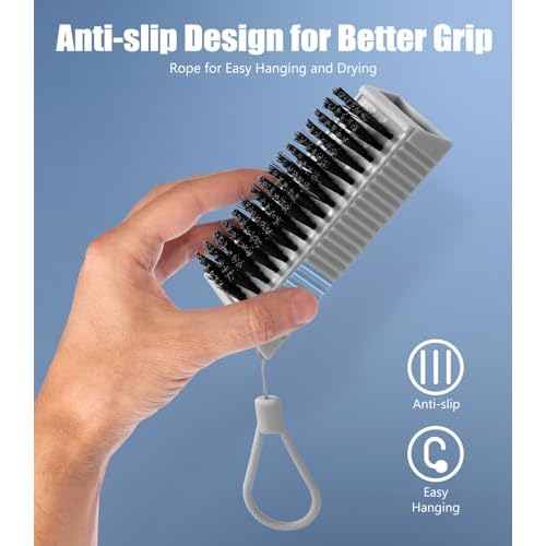 Nail Brush for Cleaning Fingernails, 2Pack Heavy Duty Nail Brushes Remove Dirt and Paint Fingernail Brush Deep Cleaning Mechanical Nail Scrub Brush Two-Sided with Hanging Rope, Grey