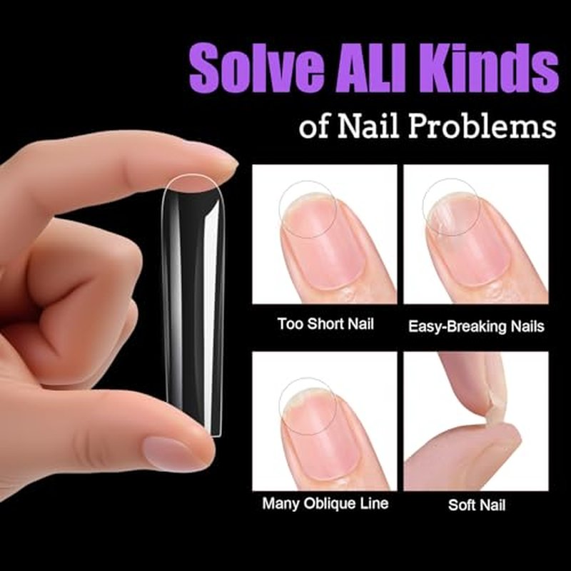 240Pcs Square Soft Gel Nail Tips, Long Square Nails, 12 Sizes Full Cover Acrylic Fake Nails Straight Clear False Nail Extension for Beginner and Professional Home Salon DIY