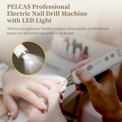 PELCAS 8 in 1 Cordless Nail Drill, Electric Nail Filer 5 Speeds Manicure & Pedicure Kit with LED Light, Electric Foot Callus Remover for Foot Callus, Toenail, Thick Nails, Finger Nails Golden