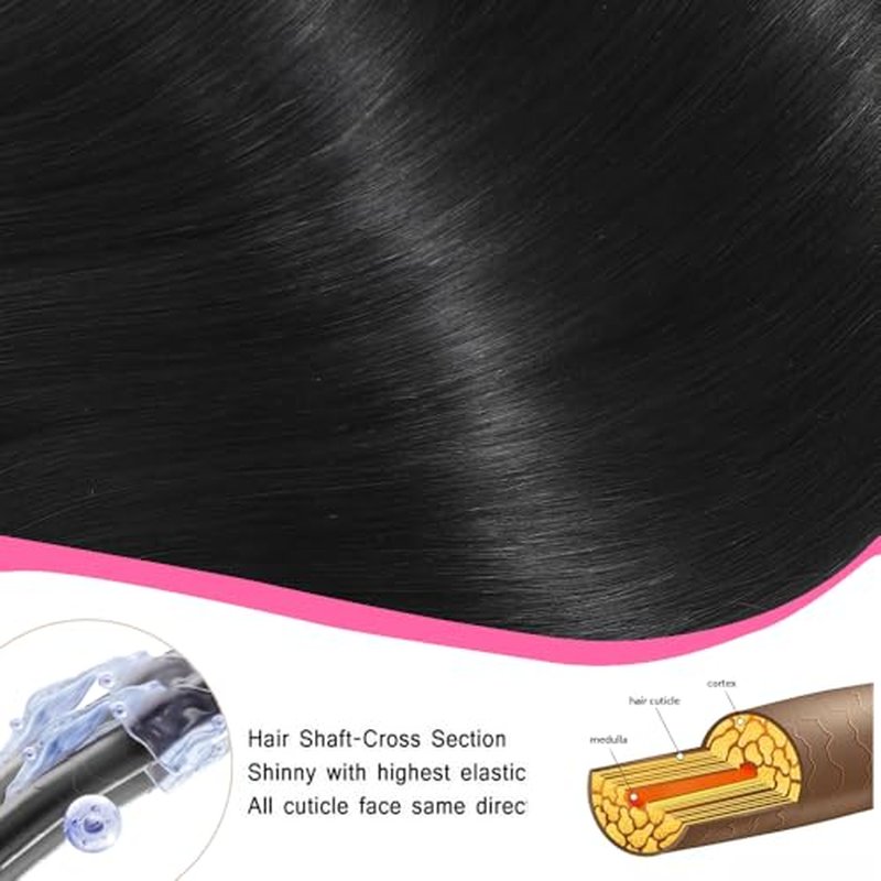 Straight Human Hair Bundles 12A Brazilian Human Hair 3 Bundles 100% Unprocessed Virgin Human Hair Extensions Natural Black Color 20 22 24Inch