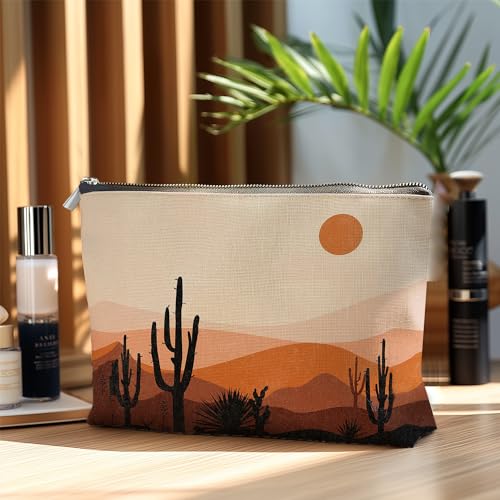 Boho Lover Gift for Women Girls, Abstract Boho Sun Cactus Desert Landscape Cosmetic Bag Gift Idea for Girls Women, Bohemia Boho Travel Makeup Bag, Gifts for Boho Lovers Teen Girls Women