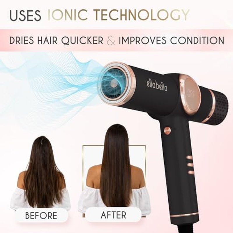 ELLA BELLA¢ç Professional Ionic Hair Dryer with Diffuser ? Negative Ion Blow Dryer ? Suitable All Hair Types ? Intelligent Heat Control & Rapid Drying Speeds ? Lightweight Design ? Low Noise Technology