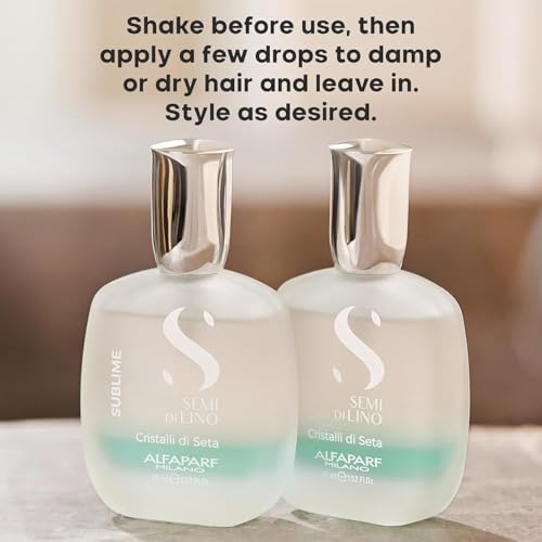 Alfaparf Milano Semi Di Lino Sublime Cristalli Di Seta - Finishing + Smoothing Serum for Fine Hair - Nourishing Hair Oil to Protect & Add Shine - Professional Hair Care (1.52 oz / 45 ml)