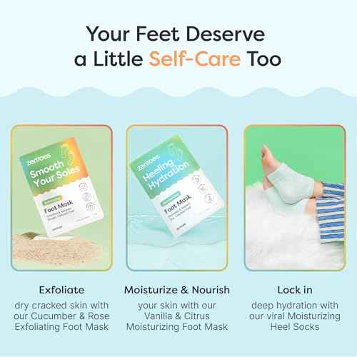 ZenToes Moisturizing Foot Mask for Dry Cracked Feet | Shea Butter, Jojoba Oil & Squalane Infused Hydrating Sheet Masks | Spa Experience At Home | Mess Free Design | Vanilla Citrus Scented, 3 Pairs