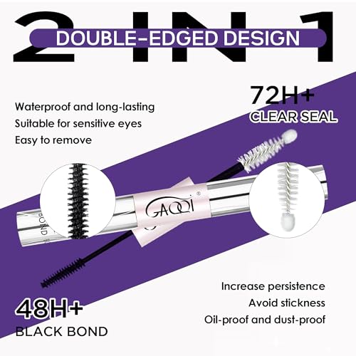 GAQQI Lash Cluster Glue, Lash Bond and Seal Waterproof, Bond & Seal Eyelash Glue for Clusters, Eyelash Adhesive Black Long-Lasting 72H, Latex-Free£¨5ml+5ml£©