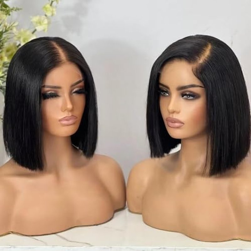 5X5 SKINLIKE Real HD Human Hair Short Bob Wigs Pre Plukced 0.10mm Ultra-thin Invisible Swiss HD Lace Closure Straight Bob Wigs Single Knot Undetectable Melted Lace Closure Wigs 150% Density 8"