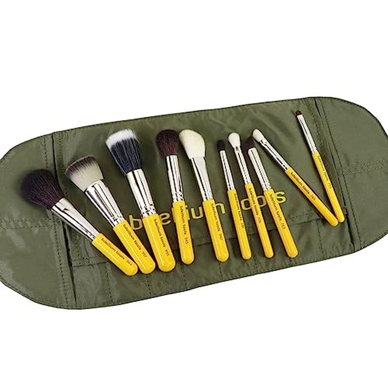 Bdellium Tools Professional Makeup Brush Travel Series - Mineral 10pc. Brush Set with Roll-Up Pouch