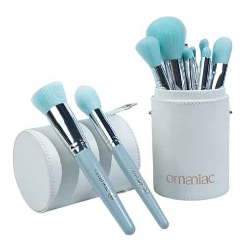 OMANIAC Makeup Brush Set Professional, 20Pcs Pearlescent Wood Handle Makeup Brushes, Premium Cruelty-Free Synthetic Fiber Hair, Travel Make up Brushes Set with Case (Ocean Blue)