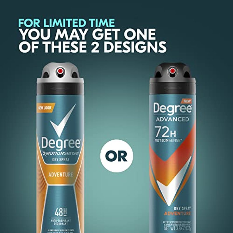Degree Men Advanced Antiperspirant Deodorant Dry Spray Adventure 72-Hour Sweat and Odor Protection Deodorant For Men With MotionSense Technology, 3.8 Ounce (Pack of 3)