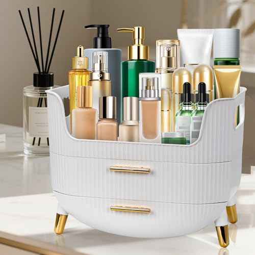 Makeup Organizer with Drawers,Skincare Plastic Storage for Vanity,Large Cosmetic Display case for Dresser with Handle,Large Capacity Bathroom Countertop