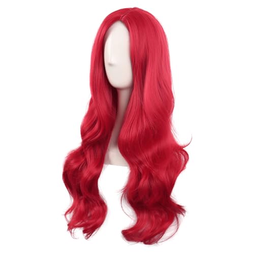 MapofBeauty 28 Inch/70 cm Cosplay Long Wavy Curly Synthetic fiber Anime Fashion Party Hair Wig (Bright Red)