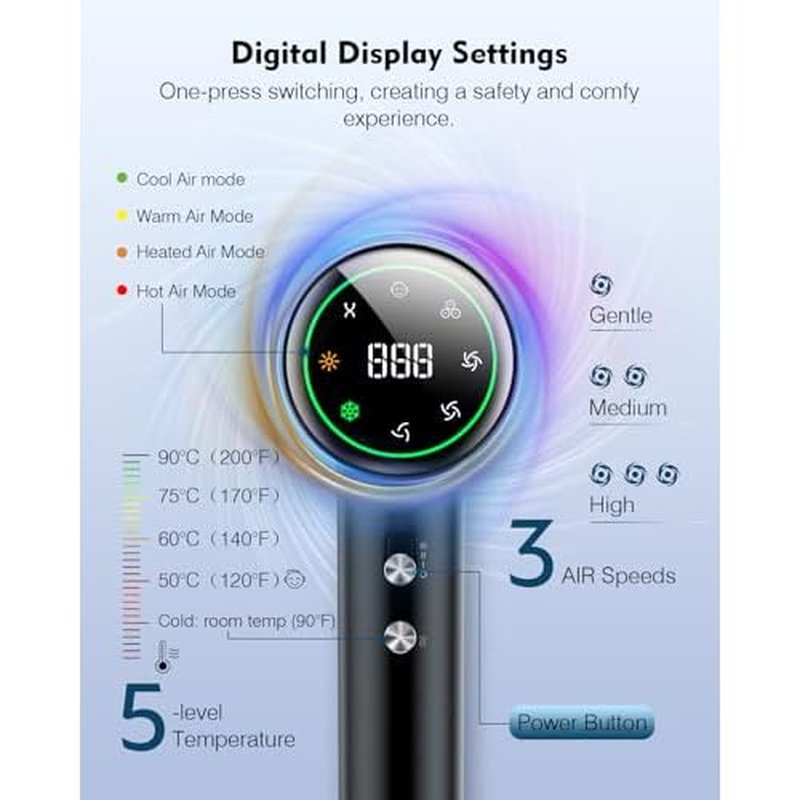 Hair Dryer, 160000 RPM High Speed 200 Million Ionic Blow Dryer, Professional Hair Blow Dryer with Diffuser and Nozzle for Home, Travel & Salon Use, 120V