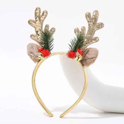 TULOBI Christmas Headbands Glitter Christmas Elk Antlers Headband Cute Xmas Hair Bands Holiday Headbands Party Gift Christmas Costume Party Accessories for Women and Girls (Gold)