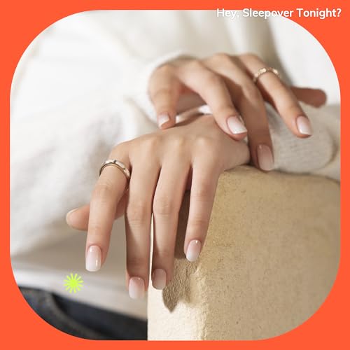 Heyhae Semi Cured Gel Nail Strips | No LED Lamp Needed | Ombre, Neutral, Spring | Easy Apply & Remove, Salon Quality |Includes 28 Strips, 1 Prep Pads, Nail File & Wooden stick- Hey, Sleepover Tonight?