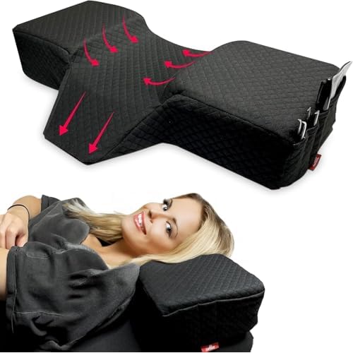 Lash Pillow for Eyelash Extensions - Curved Memory Foam Bed Pillow, Ergonomic Head Rest with Neck Support, Side Pockets for Tools, Fits Lash Beds for Tech ? Black