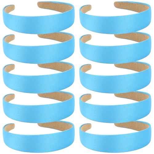 Wecoe 10 Pack Satin 1.3 Inch Wide Light Blue Headbands for Women & Girls - Non-Slip Fashion Hair Accessories for DIY Holiday Costume, Diademas Coreanas Para Mujer