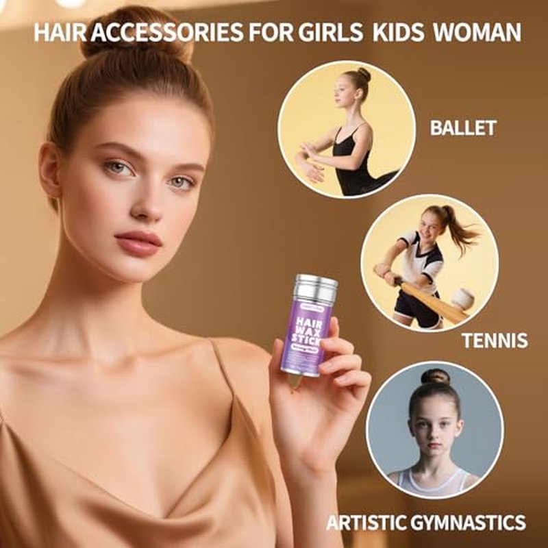 Hair Wax Stick & Slick Back Hair Brush for Tame Flyaways, Frizz, Sleek Ponytail, Buns | Pomade/Balm/Gel Stick for Woman, Styling Accessories for Girls, Kids