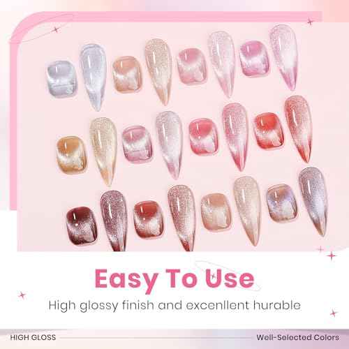 Crystal Cat Eye Gel Nail Polish 12 Colors with Magnetic Stick, Cat Eye Magnetic Nail Polish, Gel Polish, Salon DIY Home Gift for Women