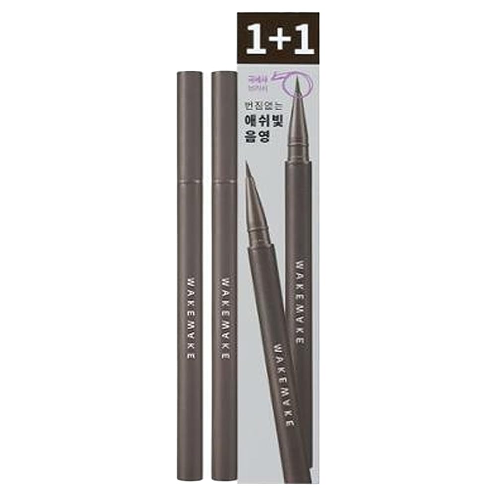 WAKEMAKE Real Ash Brush Eyeliner - Smudge-Proof Liquid Eyeliner, Ultra-Fine Tip, Waterproof 0.04 OZ (Pack of 2) | 02 Ash Brown